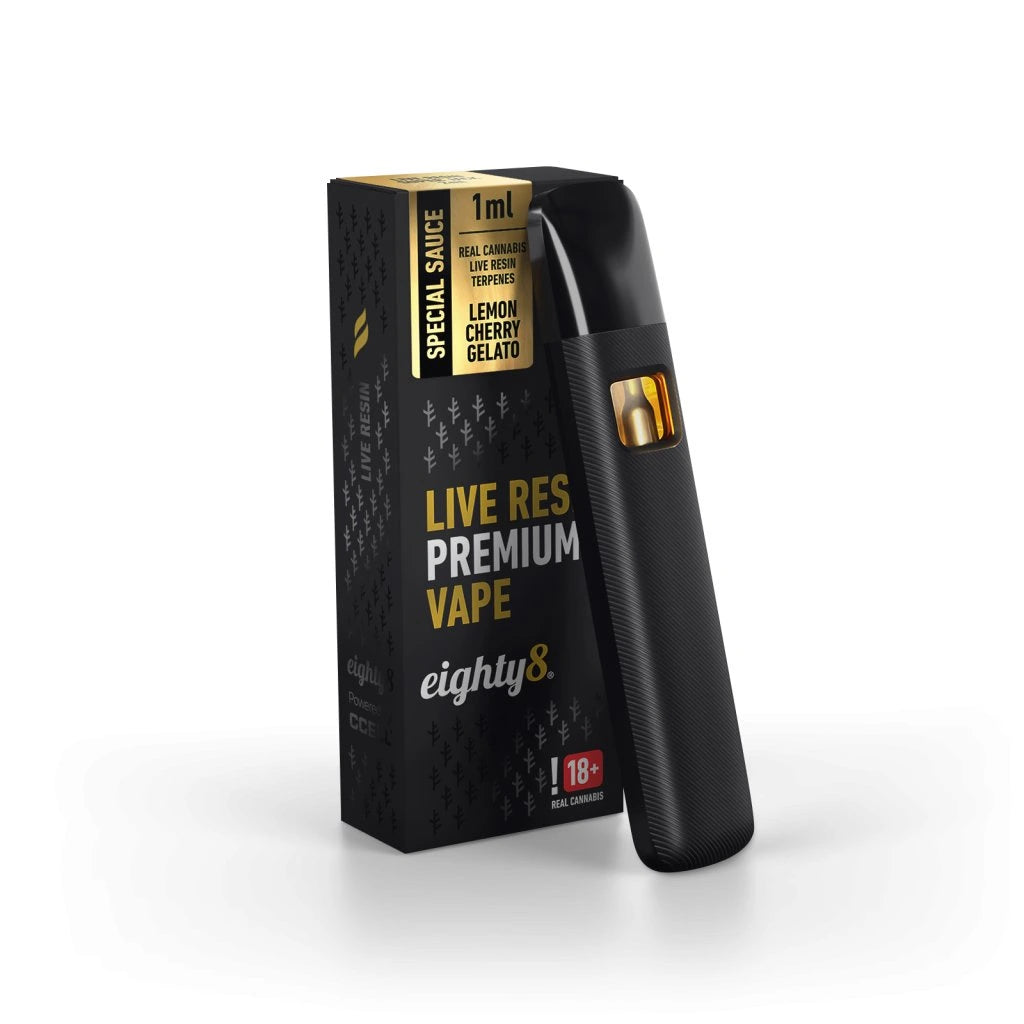 Eighty8 Live Resin Cherry Gelato - Vape Descartável de CBD (1mL 65% CBD+CBG+CBN)